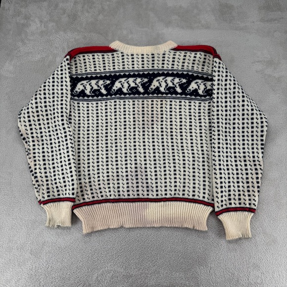 VTG LL Bean Norwegian Nordic Polar Bear Sweater Mens L Ivory Pullover Wool Cozy - Picture 2 of 8